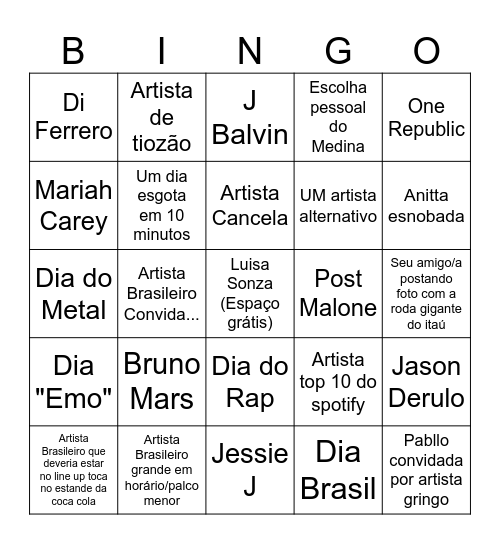 Bingo Rock in Rio 2026 Bingo Card