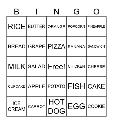 FOOD BINGO Card