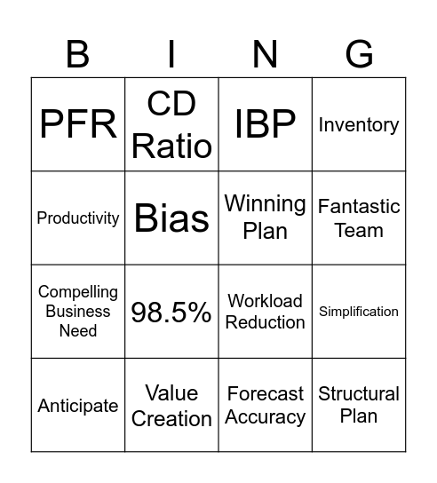 Supply Bingo Card