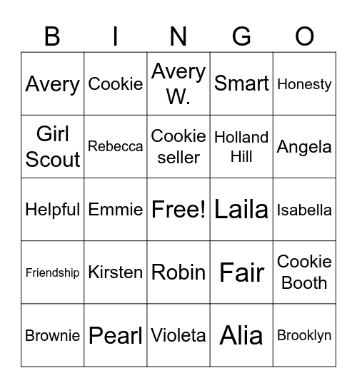Brownie Bingo Card