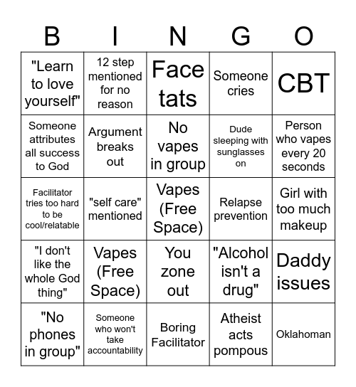 Rehab Group Bingo Card