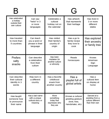 People Bingo: Belonging, Culture & Connection Bingo Card