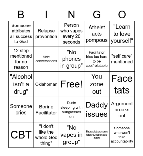 Rehab Group Bingo Card
