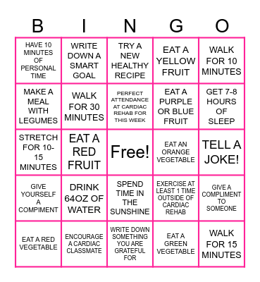 Cardiac Rehab Bingo! Bingo Card