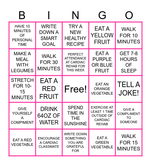 Cardiac Rehab Bingo! Bingo Card