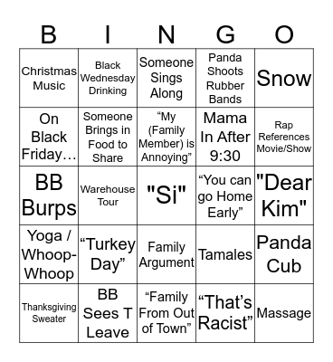 THANKSGIVING Bingo Card