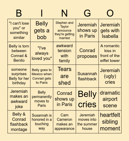 The Summer I Turned Pretty Bingo Card