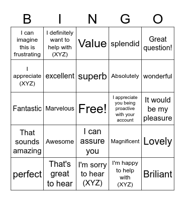 Acknowledgement Bingo Card