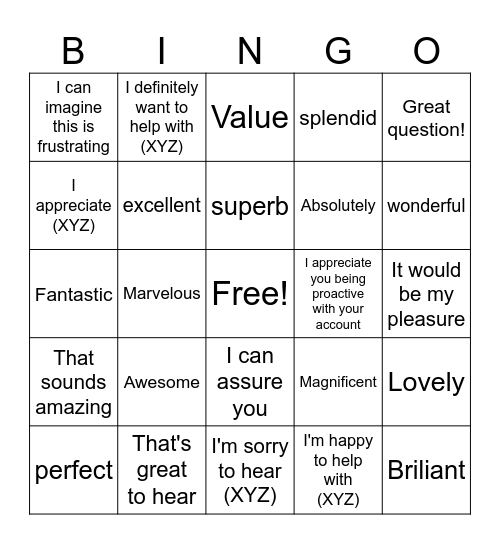 Acknowledgement Bingo Card