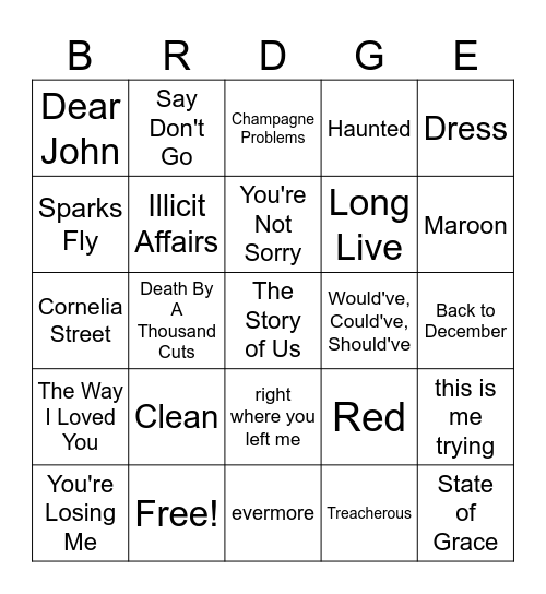Bridges Bingo Card