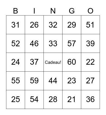 French numbers 20-60 Bingo Card