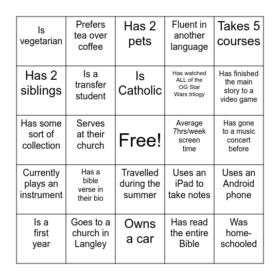 UCM SNF Bingo! Bingo Card