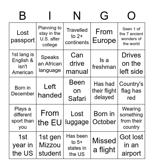 Tigers Global Bingo Card