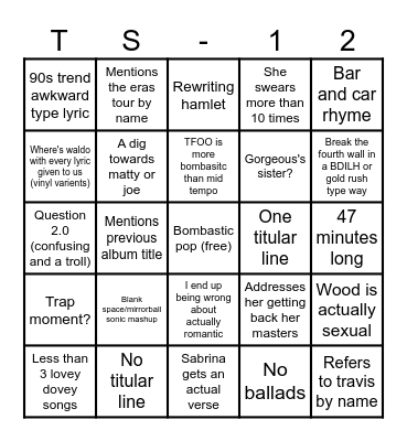 The life of a Showgirl Bingo card Bingo Card
