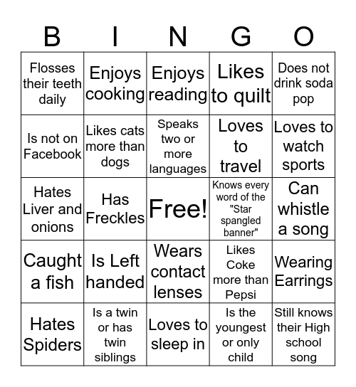 People Bingo!! Bingo Card