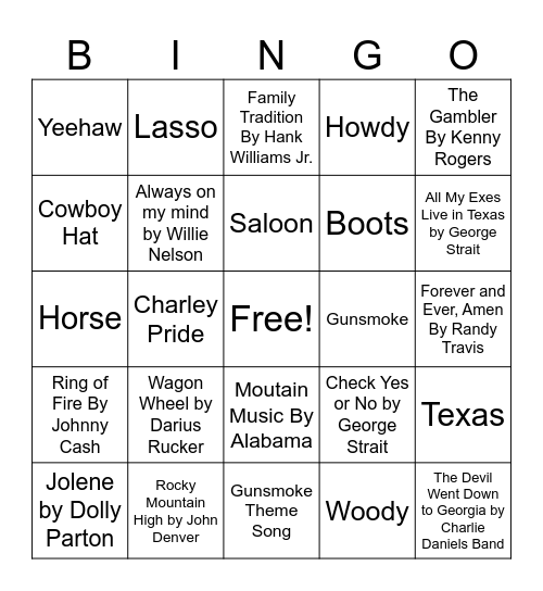 Western Bingo Card