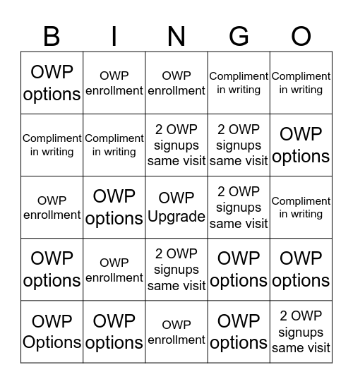 Double Bingo Card