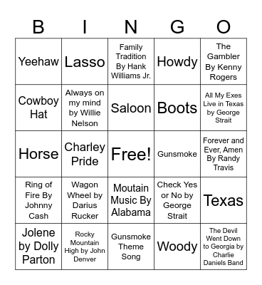 Western Bingo Card