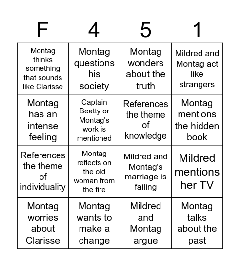 Montag's Dilemma Bingo Card