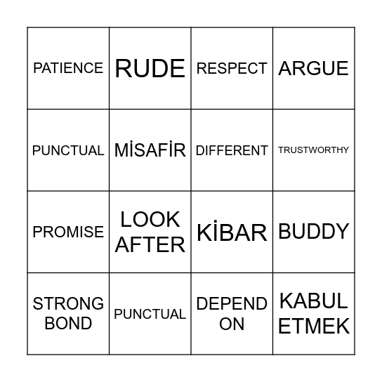 FRIENDSHIP Bingo Card