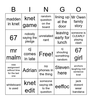 American History Bingo Card