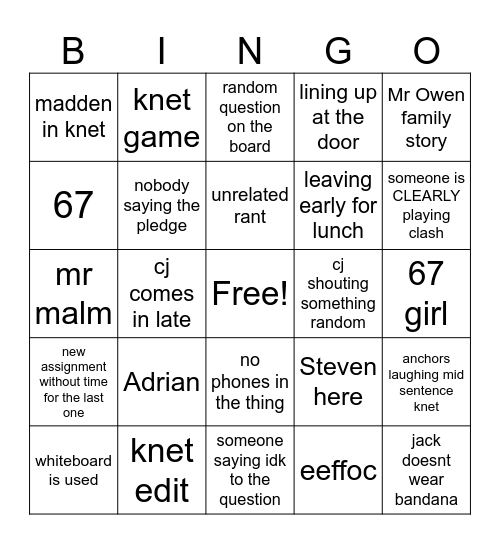 American History Bingo Card