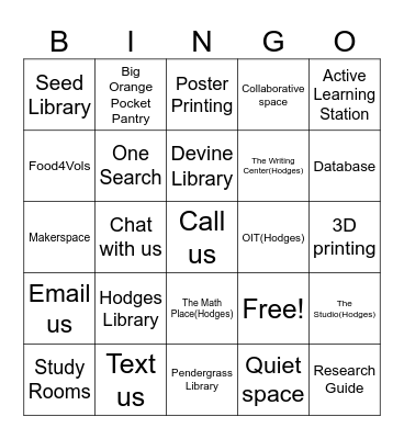 Library Bingo Card