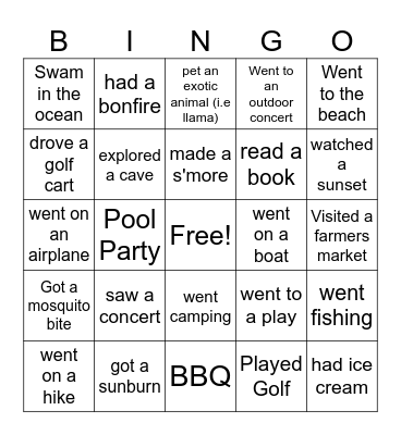 Summer Bingo Card