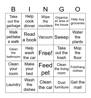Homework:  Chores Bingo Card