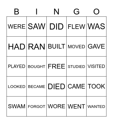 REGULAR AND IRREGULAR VERBS Bingo Card