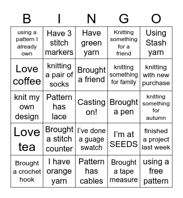 Knitting Bingo Card