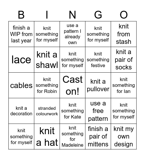 Knitting Bingo Card