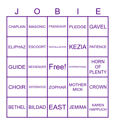 Job's Daughters Bingo Card