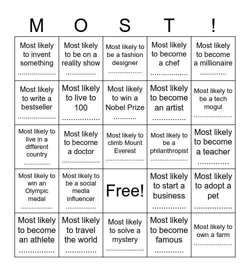 MOST LIKELY TO Bingo Card