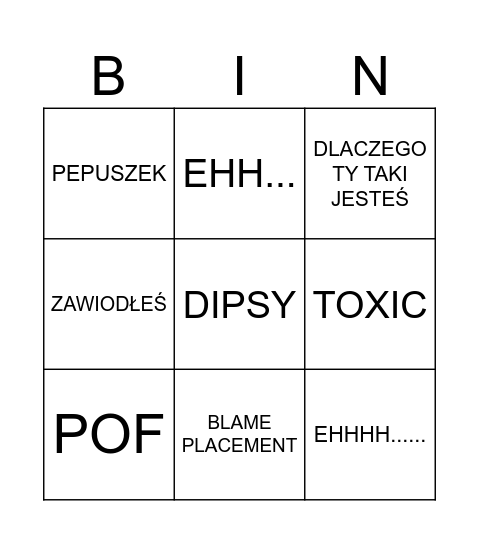 Bingo z WUJEM Bingo Card