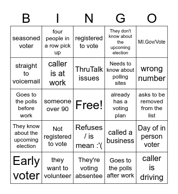 National Voter Registration Day Bingo Card