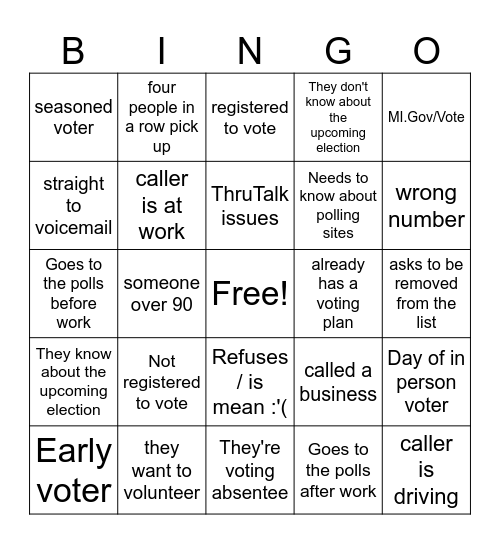National Voter Registration Day Bingo Card