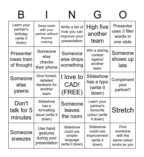 MDL CAD Workshops Bingo Card