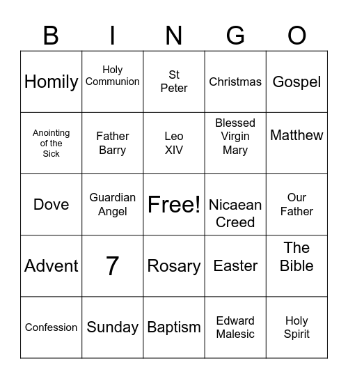 Treasures of Our Faith Bingo Card Bingo Card