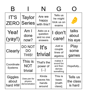 PHYS Bingo Card
