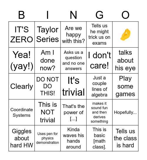 PHYS Bingo Card