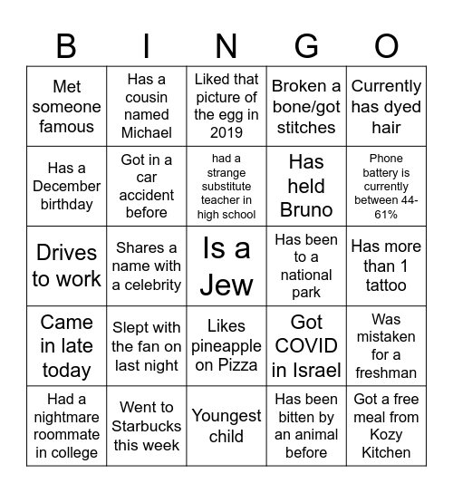 PST Bingo Card