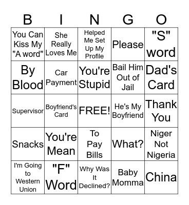 Customer Comments Bingo Card