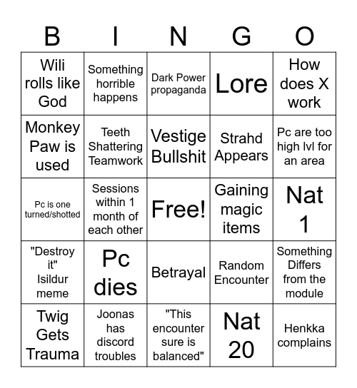 New CoS Bingo Card