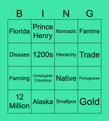 America's Beginnings Bingo Card
