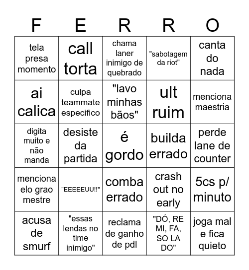 BINGO DAS PARTIDAS DO GORDOX Bingo Card