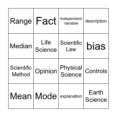 Science Inquiry Skills Bingo Card