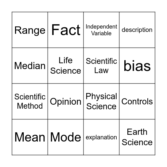 Science Inquiry Skills Bingo Card