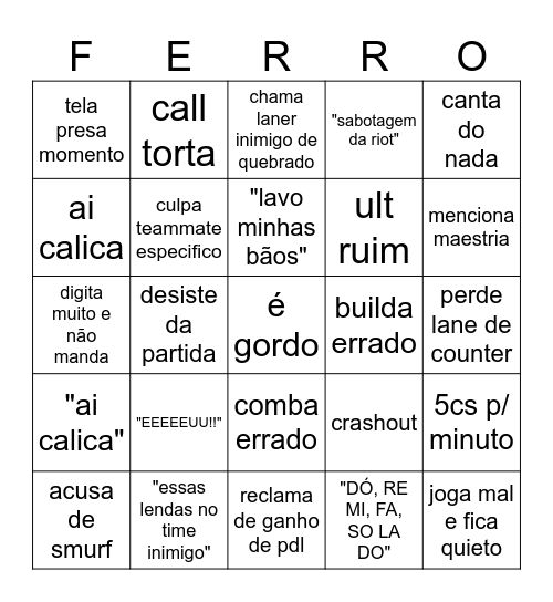 BINGO DAS PARTIDAS DO GORDOX Bingo Card