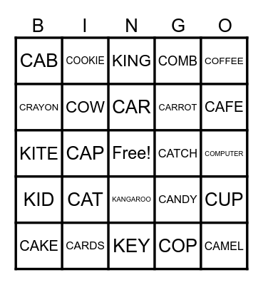 Initial /K/ Bingo Card